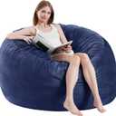 Bean Bag Chairs for Adults - Memory Foam Furniture BeanBag Chair - Kids/Teens Sofa with Soft Micro Fiber Cover - Round Fluffy Couch for Living Room Bedroom College Dorm - 4 ft, Navy (Large)