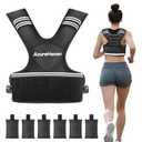 Adjustable Weighted Vest for Women and Men, 20-32lb Rucking Vest with 6 Ironsand Weights for Running, Walking, Workout and Strength Training, Black