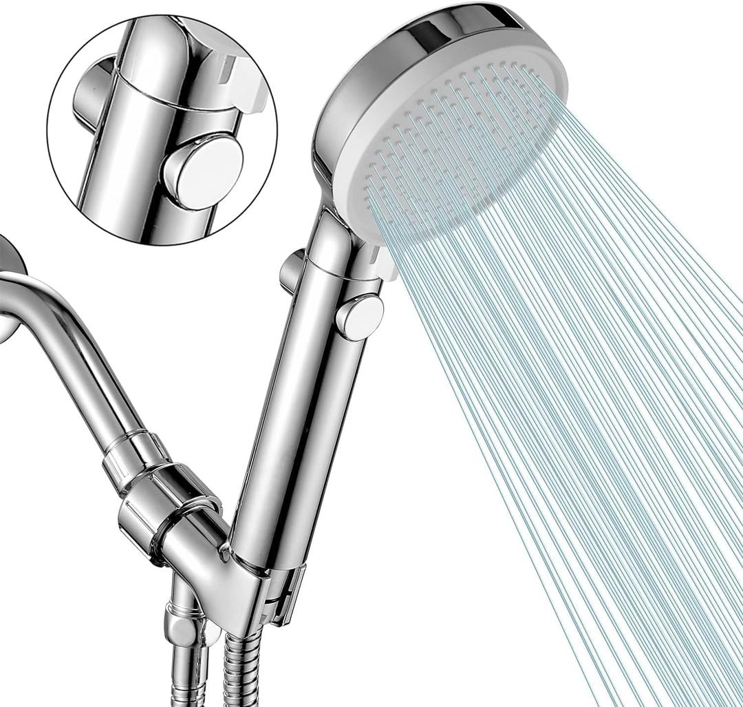 Shower Head with Handheld Shower Head with ON/Off Switch, 3-Modes High Pressure Shower Head with Hose,Chrome Finish