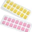Ice Tray, Ice Cube Tray with Spill-Resistant Lids, Ice Cube Tray,2 Packs 28 Cubes, Easy-Release, Stackable, Reusable Ice Tray, for Cocktail, Coffee, Beer, Drinks (2, Yellow + Pink, 8.07x3.07 inch)