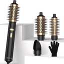 3 in 1 Rotating Hair Dryer Brush,Negative Ionic Professional Brush Blow Dryer with Detachable Brush(2" & 1.5"),3 Heats and 2 Speeds Rotating Hot Air Brush for Curling,Straight,Drying (Black)