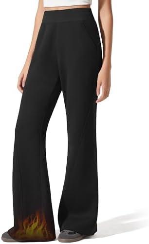 G4Free Flurrylux Fleece Lined Pants Women Cotton Loose Flare Sweatpants with Pockets Winter Casual, M
