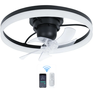 DSGSANO 20" Black Ceiling Fan with Light and Remote - Smart 360° Rotating Ceiling Fan, Adjustable 3000-6500K Color Temperature, 6 Speed Settings