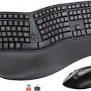 MEETION Ergonomic Keyboard and Mouse, Wireless Keyboard with Vertical Mouse, Split Curved Keyboard with Wrist Rest, Natural Typing USB Receiver Rechargeable Full Size, Windows/Mac/PC/Laptop, Large (Black)