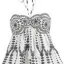 Women's Y2K Boho Floral Halter Top Tie Backless Ruched Ruffle Flowy Summer Vacation Halter Going Out Tops (Black and White) XS