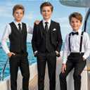 Boys Formal Suits Set, from Toddlers to Teen, Adjustable Waist, with Suspenders (Black, US 16)