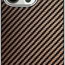 POCHY Carbon Fiber Case for iPhone 15 Pro Max/15 Pro/15 Plus/15, Metal Frame Camera Lens Protection, Slim Tough Pocket Friendly Phone Cover,Brown,15Pro