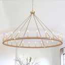 52 Inch Gold Wagon Wheel Chandelier, 24-Light Handmade Cotton Rope Farmhouse Light Fixture, Extra Large Chandeliers for High Ceilings Dining Room, Living Room, Foyer, Entryway, E12