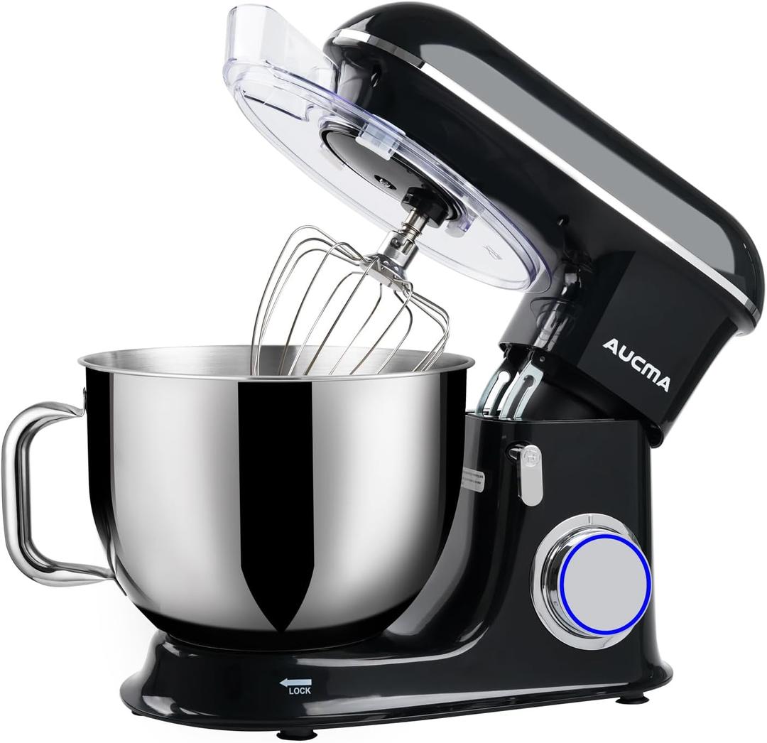 Aucma Stand Mixer, 8.5QT 900W Tilt-Head, Large Capacity Kitchen Electric Mixer with Dough Hook, Wire Whip & Beater (Black, 8.5QT)