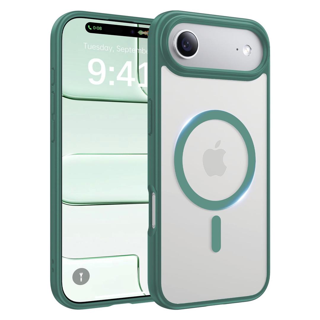 Shiiuou Magnetic for iPhone 17 Air Case, [Anti-Slip] [Military-Grade Drop Protection] [Camera Protection] Skin-Friendly Slim Matte Shockproof Protective for iPhone 17 Air Phone Case, Midnight Green