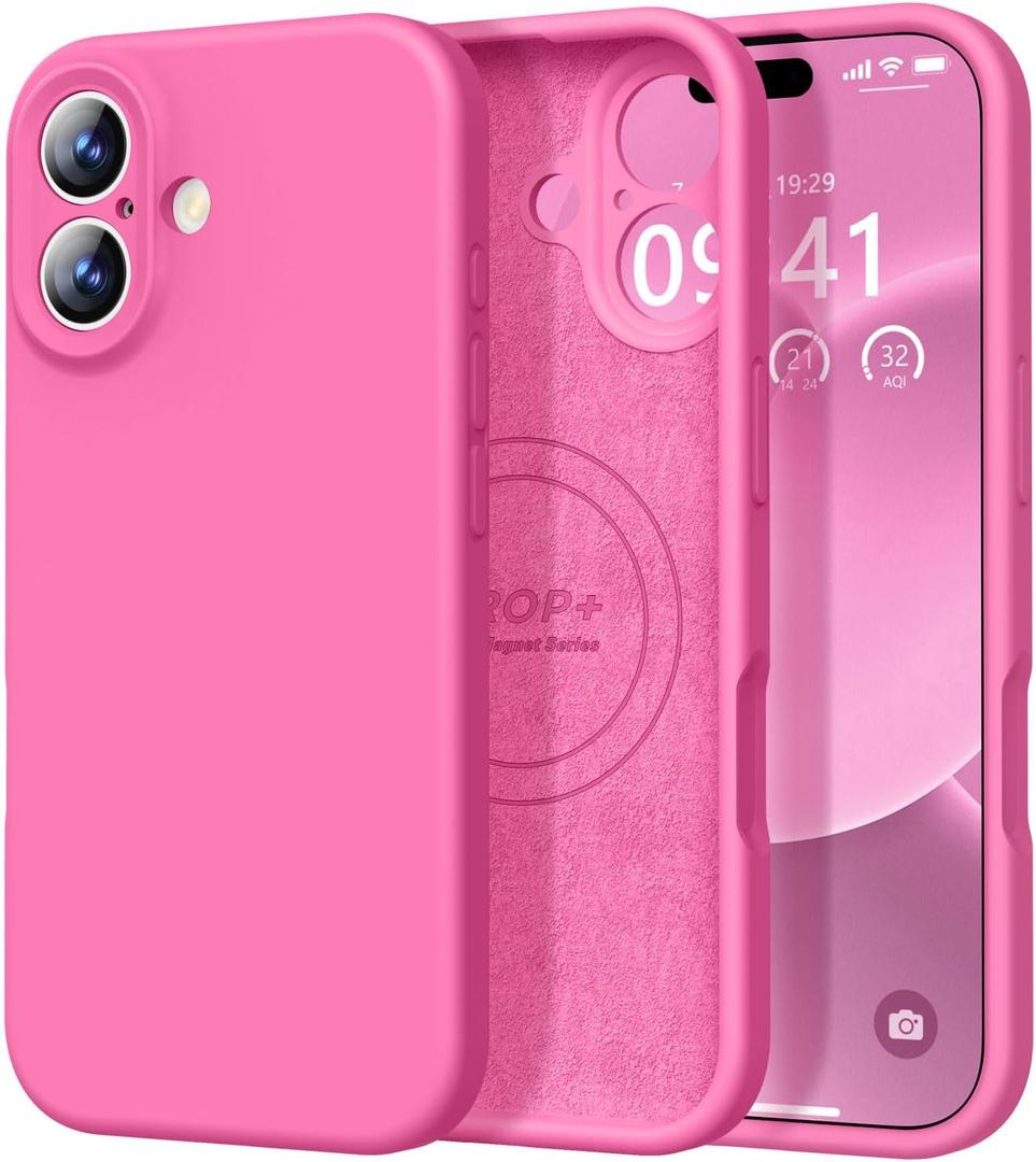 Vooii Magnetic for iPhone 17 Case, Compatible with Magsafe (Premium Liquid Silicone) (Integrated Camera Control Button) Full Body Protective Anti-Scratch Microfiber Lining 6.3", Pitaya