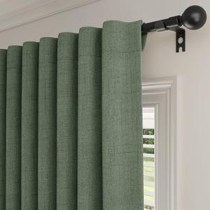 Rinwoc 100% Blackout Curtains 96 inch Length 2 Panels for Living Room, Linen Textured Room Darkening Thermal Insulated Noise Reduction Farmhouse Drapes for Bedroom (W52xL96, Olive)
