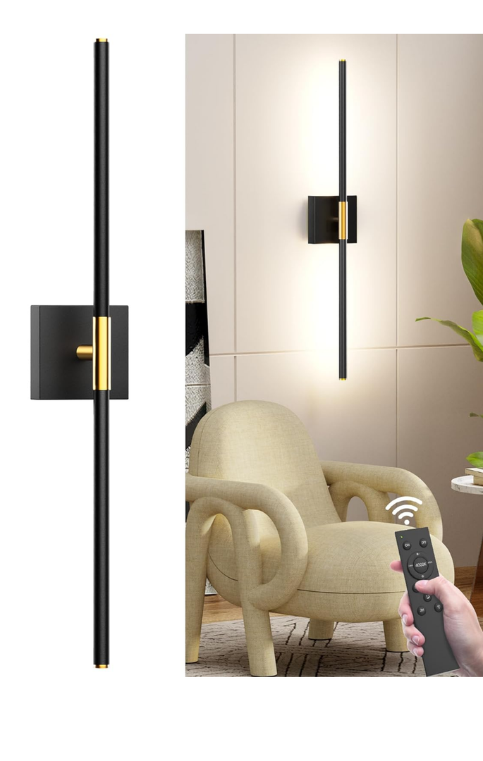 31.5 Inch Battery Operated Wall Sconce Set of Two, 8000mAh USB Rechargeable Wall Sconce with Remote Control, 360°Rotate Dimmable 3000K-6000K LED Wall Lights for Living Room, Hallway, Bedroom, (1 Pack)