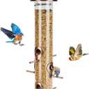 Kingsyard Metal Bird Feeders for Outdoors Hanging, Tube Bird Feeder with 6 Feeding Ports, 15 Inch, Chew-Proof & Weatherproof, Antique Copper