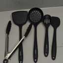 GreenPan 5 Piece Cooking Utensil Set, Flexible Nonstick Silicone, Stain-Free, Tongs, Turner, Spatula, Skimmer, and Slotted Spoon, Black