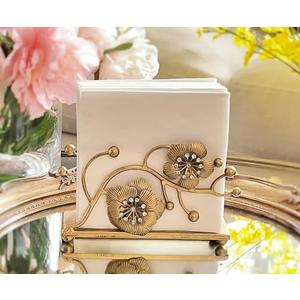 Chez Juju Gold Orchid Blooms Napkin Holder| Exquisite Orchid Flowers & Faux Crystals Design| Vertical Iron Metal Disposable Tissue Paper Towel Tabletop Dispenser Organizer| Bathroom Kitchen Hotel