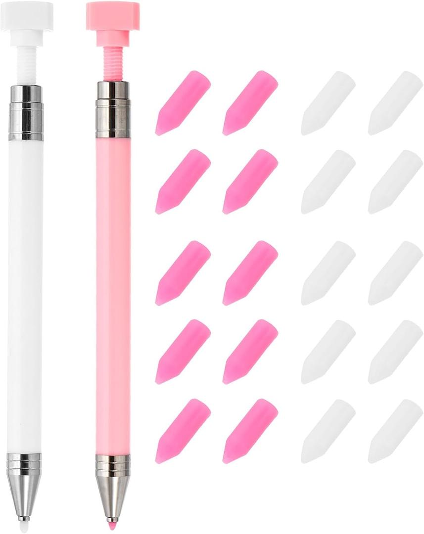 PATIKIL Diamond Art Pen with Wax, 2 Pcs Fine Point Diamond Art Accessories Refillable Wax Pen with 20 Pcs Wax for Diamond Art Nail DIY Craft, Pink and White