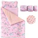 MWMWMW Pink Unicorn Toddler Nap Mat, Kids Sleeping Bag with Removable Pillow & Blanket for Boys Girls, Kids Nap Mat for Daycare, Preschool, Travel & Camping (23 x 51)