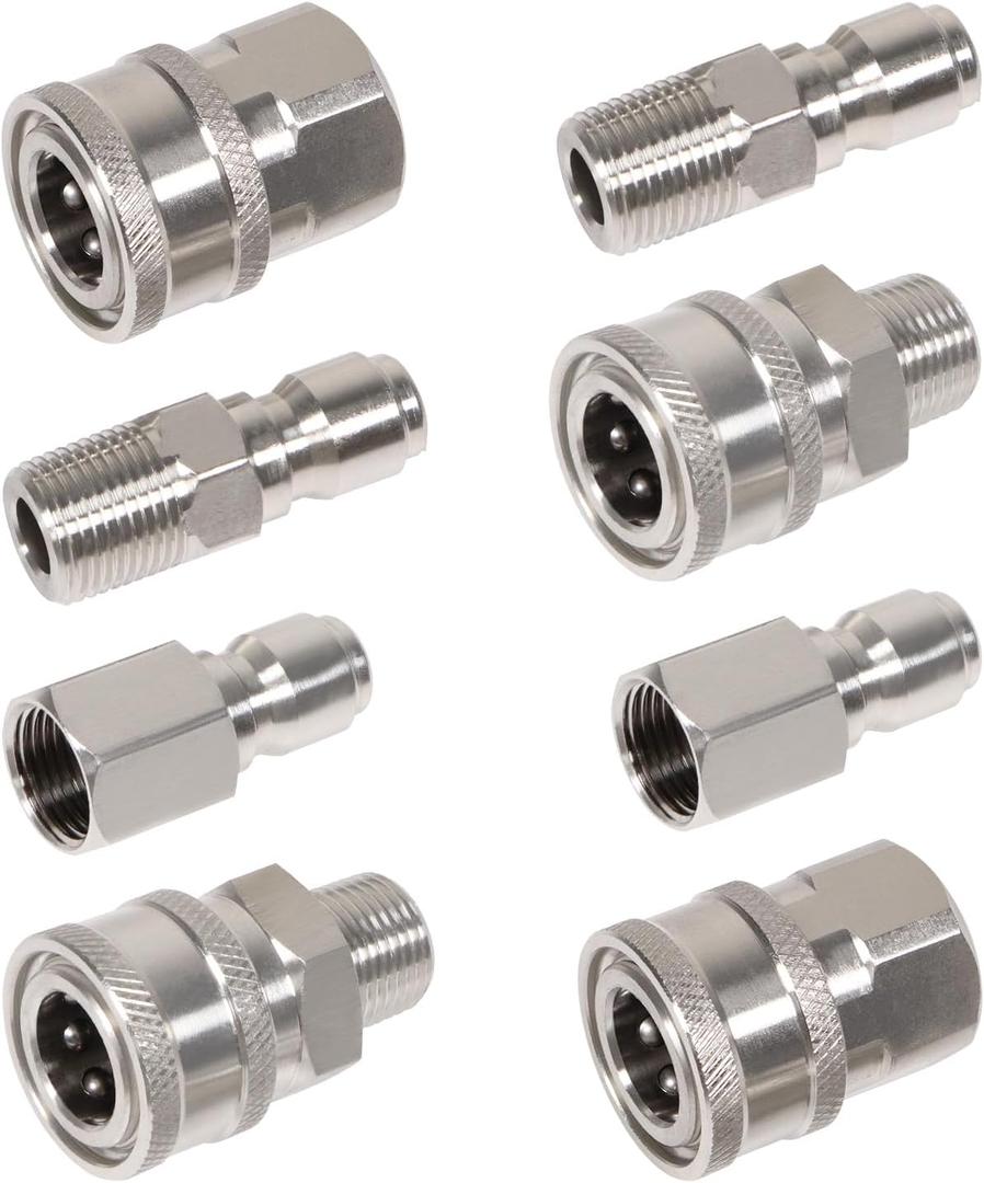 3/8 Inch 3/8'' Pressure Washer Quick Connect Fittings Stainless Steel Adapter Set for NPT Male and Female Thread Kit