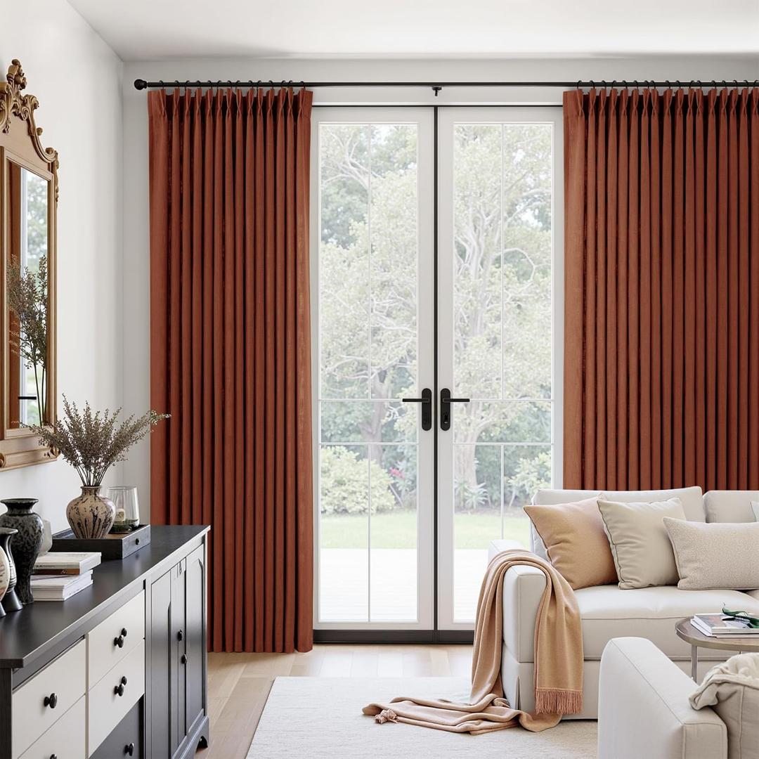 Terracotta Burnt Orange Thick Linen Curtains Pinch Pleated 120 Inch Length 2 Panels for Living Room Bedroom Semi Sheer Light Filtering Heavy Linen Drapes 40"W x 120"L (Pack of 2), Terracotta