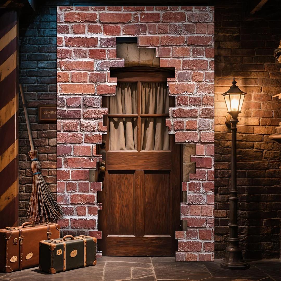Preboun 78.7" x 47.2" Wizards Door Banner Signs Magical Wizard Door Banner Sign Red Brick Wall Backdrop Decorations Christmas Hanging Porch Backdrop for Christmas Birthday Party Supplies(Vintage)