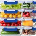 8 Pack 36oz Large Glass Meal Prep Containers with lids, Glass Food Storage Containers with Leak Proof Snap Lock Lids , Airtight Bento lunch Boxes, Kitchen Storage, Oven and Dishwasher Safe-Deep Blue