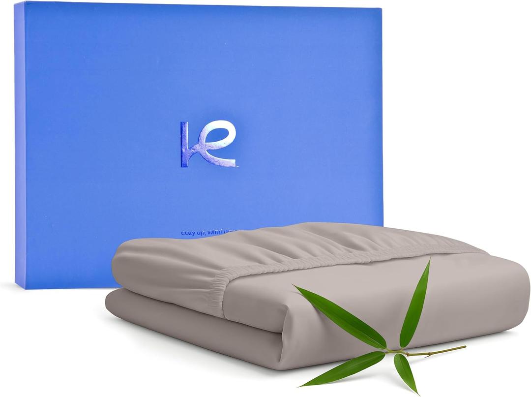 Kickoff Viscose Bamboo Fitted Sheet King Size, 100% Organic Cooling Sheets Fitted ONLY Viscose Bamboo Sheets King Size Bed Sheet for Hot Sleepers, Extra Deep Pocket, 4 Corner Strap (K, Grey Mist)
