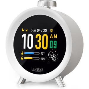 MOMILLA Alarm Clock for Heavy Sleepers, Colorful Screen Temperature, Loud 7-Day Programmable 4 Alarms, Small Clocks Bedrooms for Kids Adults Boys Girls, Easy to Set, Digital White Noise, Hourly Chime