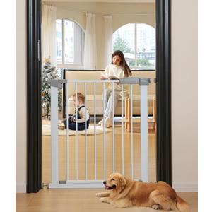 30.47"-32.64" Baby and Pet Safety Gate, 30" Tall Metal Walk-Thru Gate for Doorways & Stairs, Easy One-Hand Open, Dual Lock (Gray, 29" W x 30.5“H)