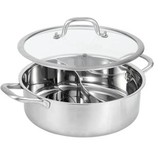 MyLifeUNIT Shabu Shabu Pot, 4.5 Qt 304 Stainless Steel Hot Pot with Divider, 11.8 Inches Soup Cookware for Induction Cooktop, Gas Stove