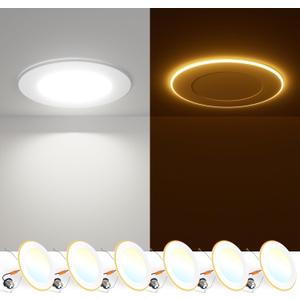 FREELICHT 6 Pack 6 Inch 5CCT LED Recessed Can Light with Night Light, 2700K/3000K/4000K/5000K/6000K Selectable Flat Recessed Lighting, 10W=110W, 1000LM, Dimmable Retrofit - ETL & FCC