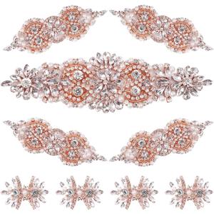 9 Pack Rhinestone Applique Crystal Wedding Applique Iron on Patch Applique DIY Sewing Appliques for Bridal Wedding Dress Clothes Shoes Decoration Handmade Wedding Accessories(Rose Gold)