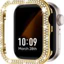 Missair Bling Case Compatible with Apple Watch Series 3 2 1, Women Glitter Double Row Crystal Diamond Frame Stainless Steel Metal Protective Cover Bumper for iWatch 38mm, Gold