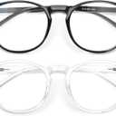 IBOANN Blue Light Glasses for Woman/Men, Fashion Blue Light Glasses Men, Fake Glasses Help Reduce Screen Fatigue (2 Pack Black + Transparent)