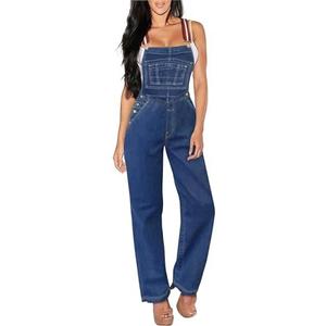 Hybrid & Company Womens Super Comfy Stretch Denim jumpsuit Pants Overalls, L