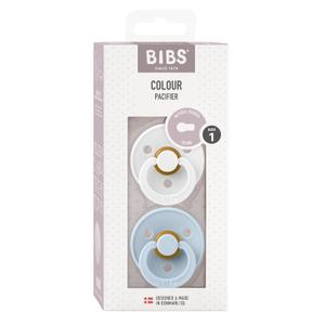 BIBS Pacifiers Colour Collection | Natural Rubber Baby Pacifier | Set of 2 BPA-Free Soothers | Made in Denmark | 0+ Months (Pack of 2) | Baby Blue / White (1 EA)