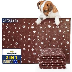 Muddy Mat Washable Pee Pads for Dogs, Super Absorbent Reusable Puppy Pads100% Waterproof Pee & Potty Training Pads for Pets, Non-Slip Dog Pads for Crates, Playpens and Floors - 2 Pack, Brown 24"x36"