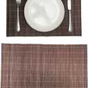 8-Pack Natural Bamboo Placemats Set - Reusable Rectangular Heat Resistant Table Mats for Everyday Use, Camping, Picnics, Party Decor - Easy to Clean & Store, Lightweight (Coffee)