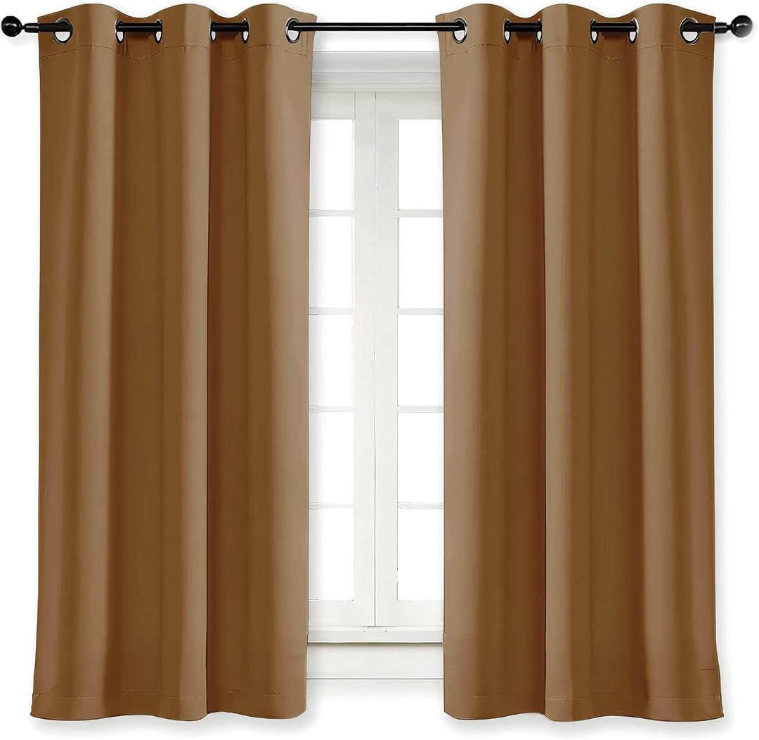 NICETOWN Blackout Curtain Blind for Bedroom, Single Panel, W42 x L54 inches, Gold Brown, Thermal Insulated Grommet Blackout Room Darkening Drape/Drapery