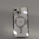 Magnetic Glitter Diamond for iPhone 14 Case[Compatible with MagSafe] Sparkle Rhinestone Camera Lens Protector Plated,Crtstal Clear Slim Military Drop Shockproof Cover for Women,Silver