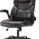 Sweetcrispy Ergonomic Computer Gaming Office Chair Set of 1, Heavy Duty Task Desk Swivel Rolling Chairs with Wheels, Flip-up Arms, Adjustable Height, PU Leather, Dark Brown