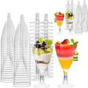 APACALI 100PCS Plastic Wine Glasses 7oz Disposable Champagne Glasses With Stem, Clear Cocktail Glasses Disposable Wine Mousse Cups Dessert Cups for Party Weddings, Birthdays, Catering, Picnics