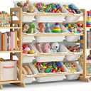 Kiddocood Kids Toy Storage Organizer with 12 Bins, 100% Solid Wood - Natural Finish Montessori Toy Organizer, BPA Free, CPC & TIC Certified Playroom Organization for Living Room & Nursery, 52.3"