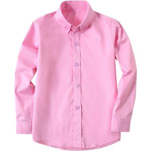 DHTS Boys' Dress Shirts Toddle Boy Long Sleeve Uniform Shirt for Kids (Pink)