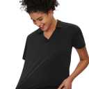 Women's Polo Shirt Quick Dry 4 Button Moisture Casual Work Short Sleeve Collared Golf Shirt-Wicking Performance (Black, M)