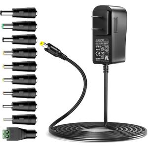 Basicvolt Universal AC Adapter 12V 3A Center Positive Power Supply 12 Volt 3 Amp 2.5A 2A 1.5A 1A 500mA Charger DC 12V Power Cord for Router DVD Player Speaker LED Strip Light CCTV Security Camera