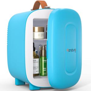Hansburg Mini Fridge for Bedroom Skincare Cooler & Warmer Portable Small Refrigerator 4 Liter/6 can with 12v AC/DC/USB Option for Food, Drinks, Makeup, Dorm, Office and Car