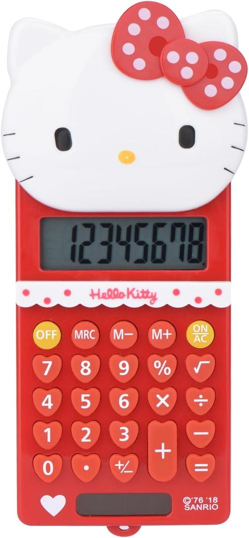 Cute Calculator, 5.9 x 2.6in, Powered by Batteries (Included), 8 Digit LCD, Kids/School/Business, Red