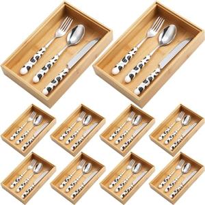 Kigley 8 Pieces Bamboo Drawer Organizer Kitchen Utensils Wooden Utensil Stackable Wooden Storage Box Bamboo Silverware Tray for Drawer(9 x 6 x 2 Inch,Wood)