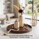 Round Natural Wood Tray - 12 Inch Decorative Serving Tray with Handles, Solid Wooden Coffee Table Tray for Ottoman, Vanity, Entryway, Snacks, Drinks & Home Decor